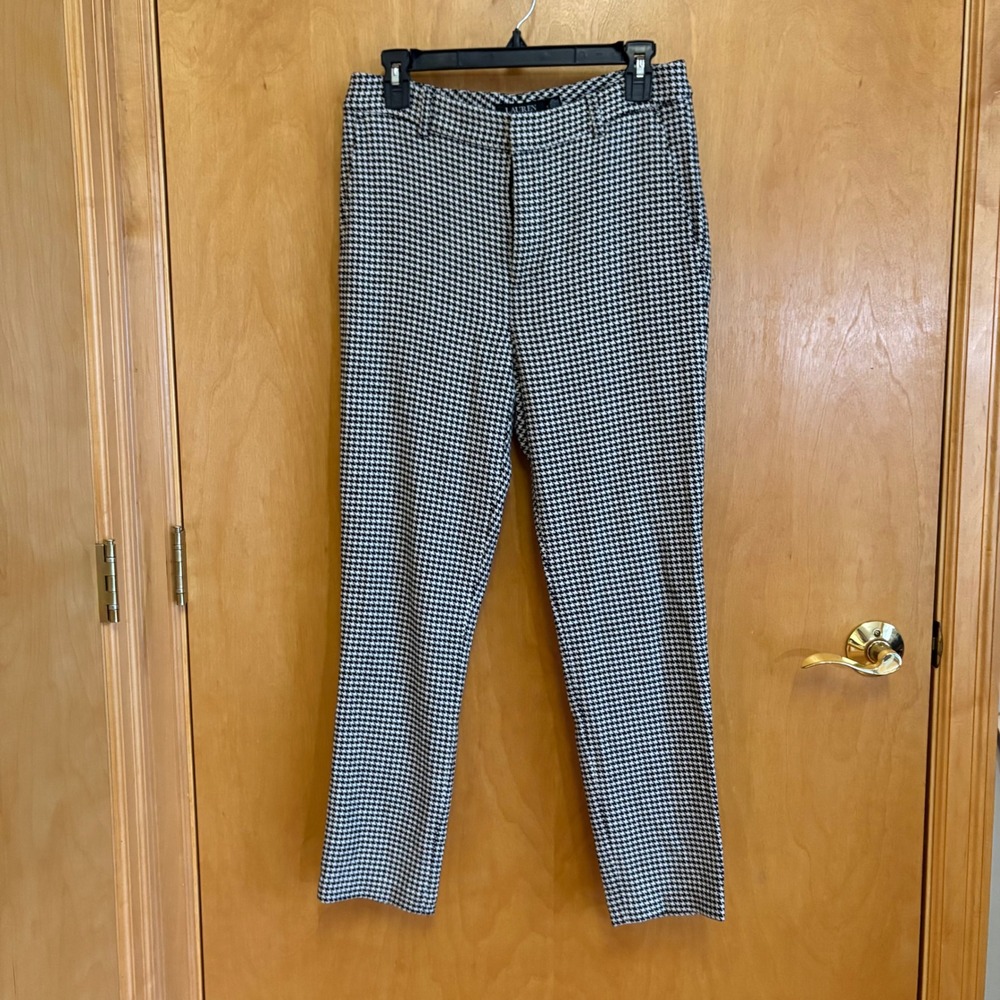 Lauren Ralph Lauren Houndstooth Slim Fit Pants Women Size 4‎ Black White Career